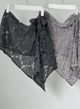 高级感蕾丝不对称腰封小众设计感镂空钩花绑带装饰半身裙短款罩衫