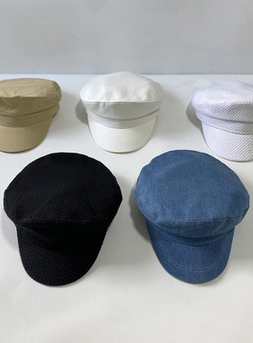 外贸精品男士简约海军帽女百搭纯棉透气机理感船长帽小头围鸭舌帽