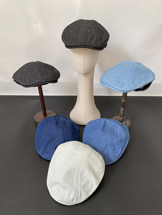 外贸精品纯棉蓝色鸭舌帽男士春夏复古日系水洗牛仔布英伦风前进帽