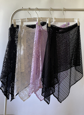 外贸精品黑色蕾丝泳衣遮羞屁帘叠穿网纱裙瑜伽遮挡裙百搭网纱裙帘