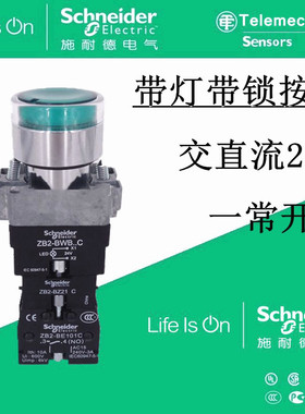 施耐德绿色带灯自锁按钮开关ZB2-BWB..C+ZB2-BZ21C 24V BWMC 220V