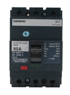 西门子脱扣断路器3VT100N 3VT8108-1AA03-0AA0 80A100A三相塑壳开