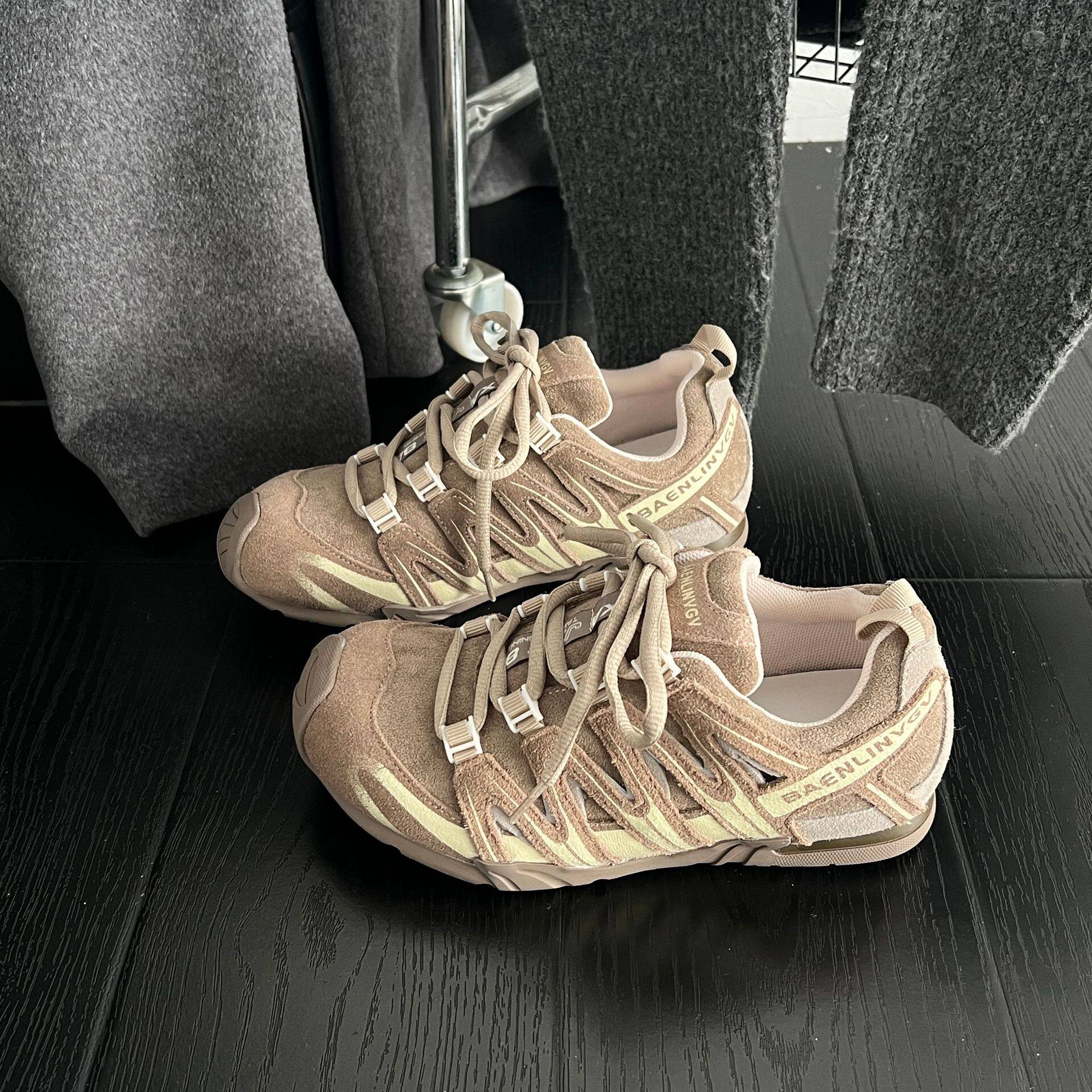 真皮厚底德训鞋女2026秋季新款百搭增高运动鞋时尚拼色登山板鞋潮