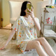 睡衣女夏季 两件套装 薄款 大码 家居服夏天 棉绸可爱卡通印花韩版 新款