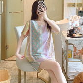 日系学生套装 薄款 夏天可外穿人造棉绵绸家居服 棉绸睡衣女夏季 短袖