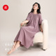 春夏睡裙女士圆领套头宽松休闲双层纱全棉短袖 睡袍外穿家居服 长款
