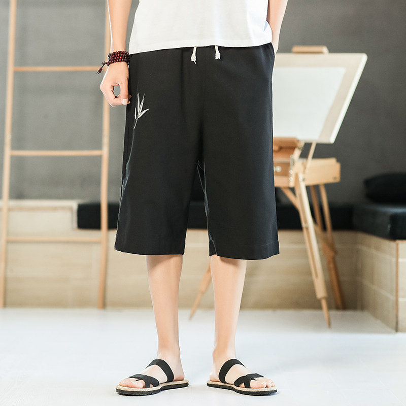夏装薄款短裤新宽松吸汗男裤风大码亚麻七分裤休闲裤TZ84B,男装休闲裤,电商A021A