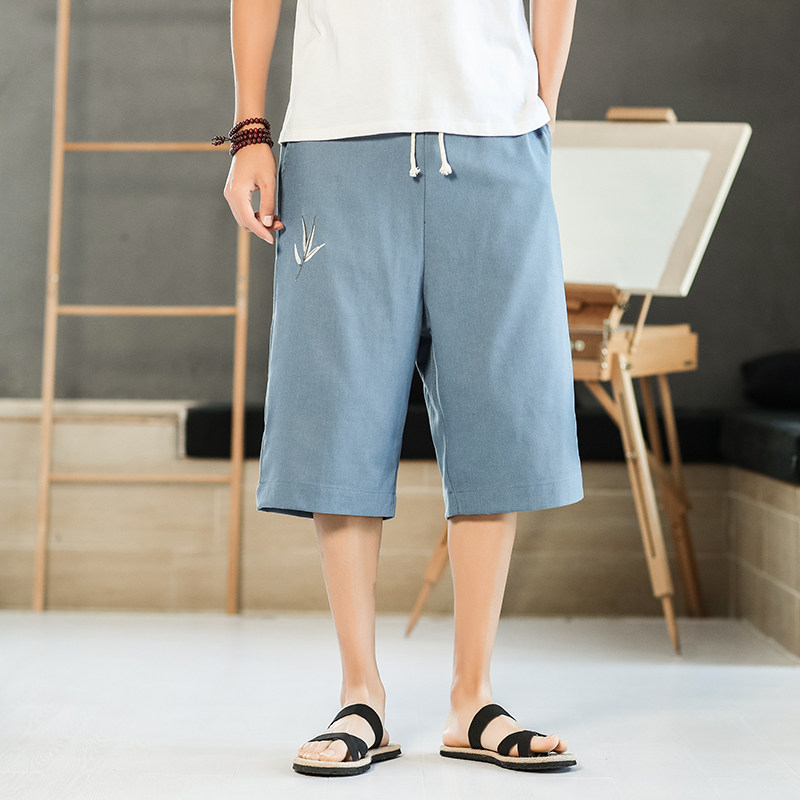 夏装薄款短裤新宽松吸汗男裤风大码亚麻七分裤休闲裤TZ84B,男装休闲裤,电商A021A