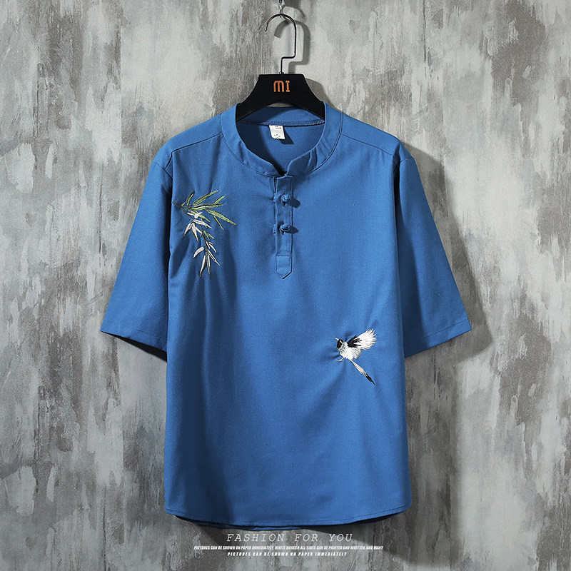 夏季T恤宽松日常免烫五分袖休闲立领透气风大码短袖TZ84AP55，男装T恤，电商A021A