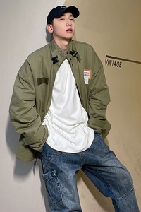 @好看的港风棉衣休闲工装宽松青春拉链夹克棉服MY16P95图片