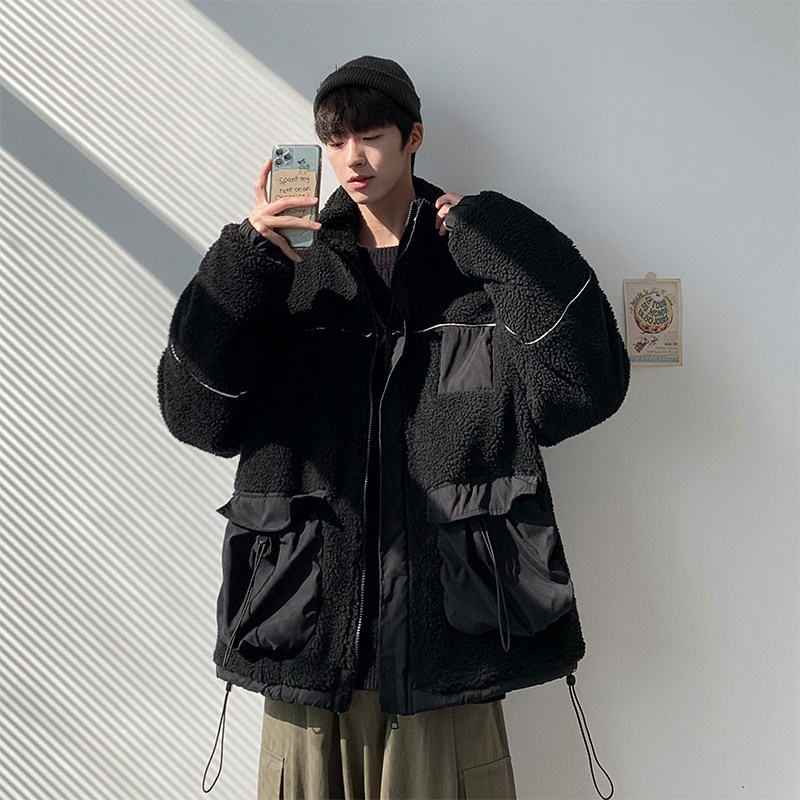 @港风棉服冬季新款反光条羊羔毛棉衣加厚潮外套MY89,男装棉衣,电商A021A