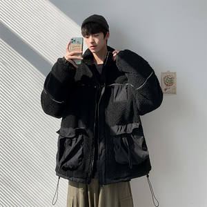 @港风棉服冬季新款反光条羊羔毛棉衣加厚潮外套MY89图片