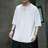 夏季纯色百搭简单冰丝短袖垂感风圆领宽松T恤五分袖TX66P45，男装T恤，电商A021A