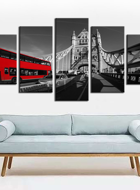 公交车装饰挂画现代创意红色搭配卧室客厅玄关黑白组合套画