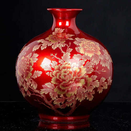 景德镇陶瓷花瓶插花中国红现代中式家居客厅电视柜玄关装饰品摆件