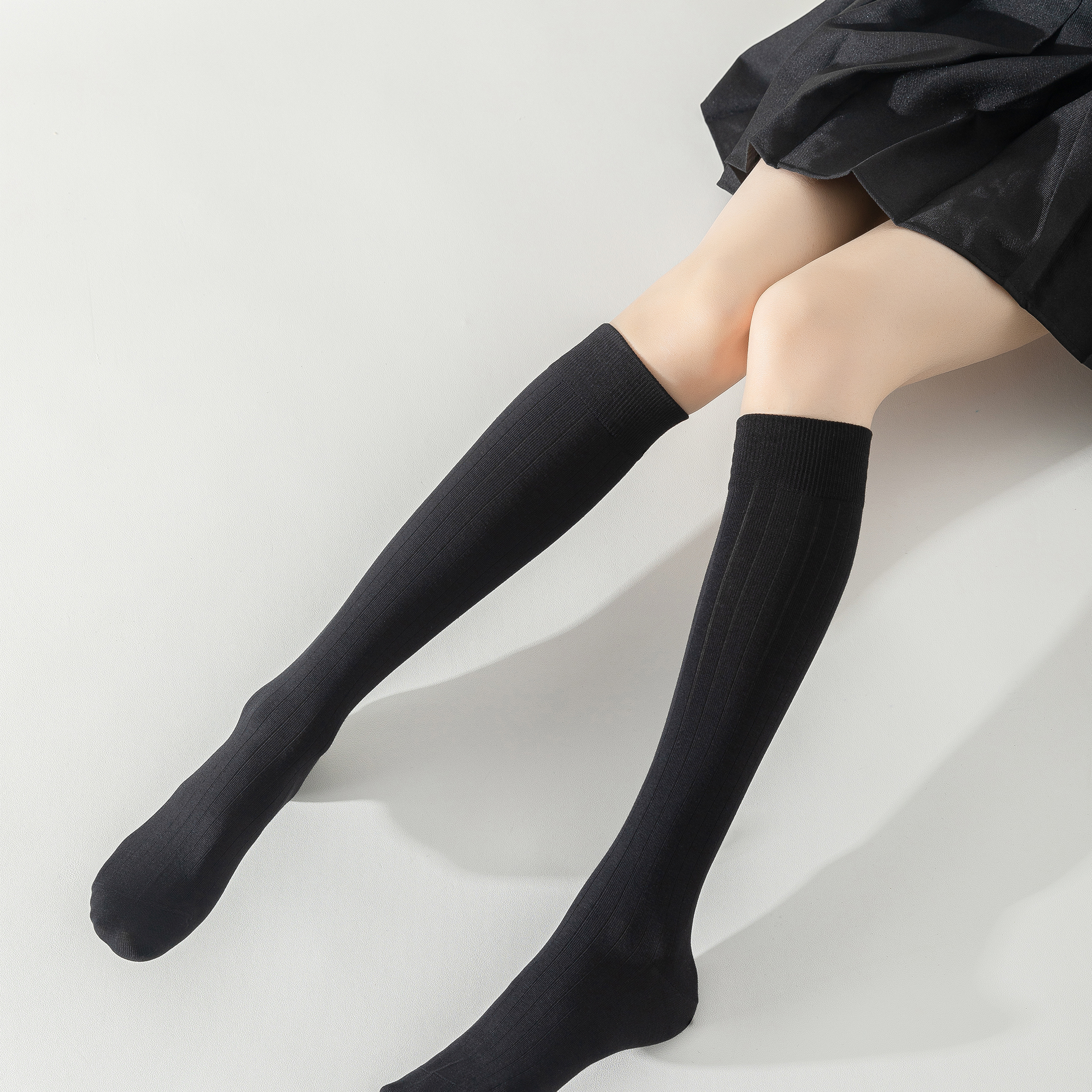 漫画腿系列 哈夫竖纹棉袜 四色纯棉小腿袜