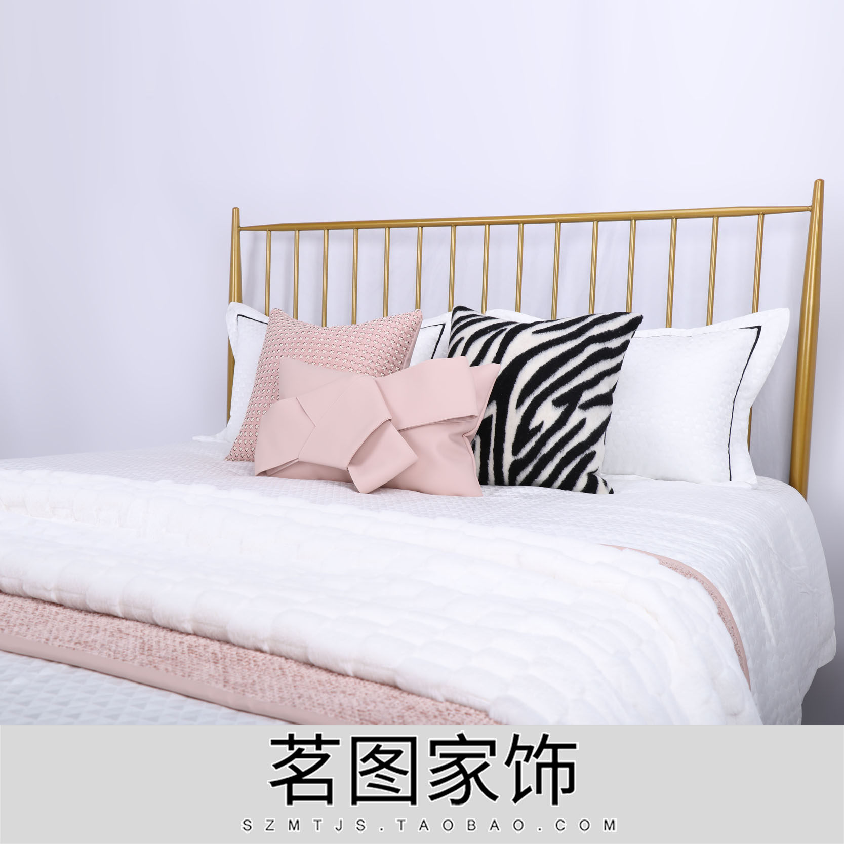 现代简欧轻奢样板房粉色皮腰枕床品套件家居展厅靠包靠垫抱枕搭毯
