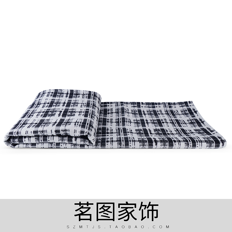 样板间床上用品搭毯盖毯床尾搭巾床旗简约现代轻奢黑白格千鸟格