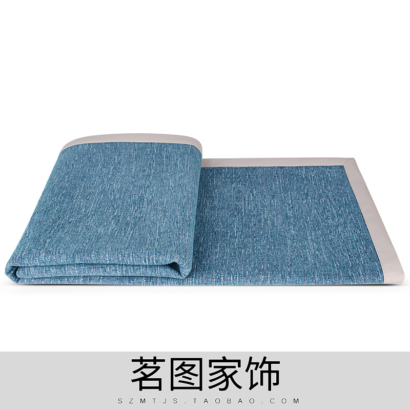 软装样板房轻奢蓝色包边床尾毯
