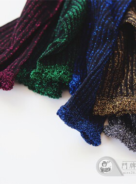 niss26 春夏新品韩范儿复古木耳花边泡泡口银葱亮丝竖条纹堆堆袜