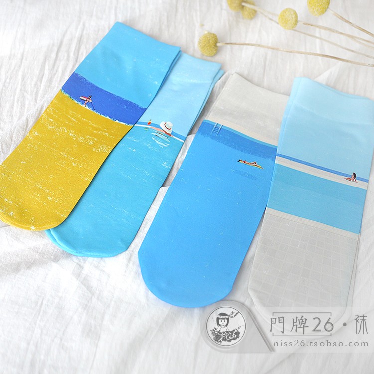 女士个性风印花天鹅绒短筒袜子