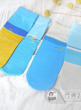 niss26 夏季新款短丝袜海岛风情女士个性印花薄款天鹅绒短筒袜子