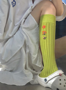 niss26 复古甜美刺绣提花小花花朵小腿袜堆堆袜长袜女袜子