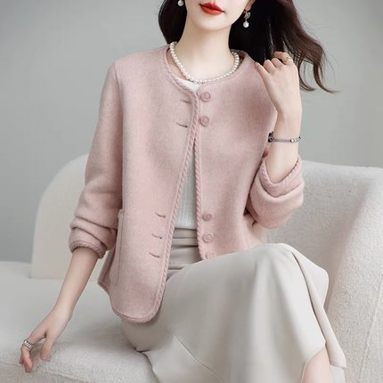 新款双面绒短款大衣女显瘦圆领小个子羊毛呢子时尚小香风外套秋冬