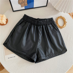 No price reduction in real shooting ~ New Leather shorts women's high waist versatile loose wide leg pants wear shorts