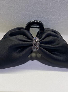 韩国黑色缎面镶钻气质抓夹女蝴蝶结高级感简约发饰发夹后盘鲨鱼夹