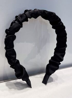 优雅简约黑色发箍女气质通勤韩式绸缎褶皱宽边头箍大肠压发卡头饰