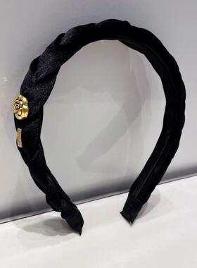 山茶花法式复古麻花植绒编织发箍高级感时尚洋气黑色发卡发捆头箍