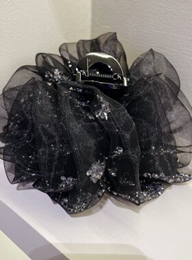 韩国黑色网纱可移动水钻抓夹云朵设计感盘发夹2026年春款夹子发饰