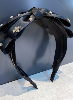 大蝴蝶结发箍女韩国重工百搭黑色水钻发饰气质头饰时尚网红款头箍