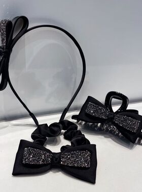 水钻黑色超闪蝴蝶结夹子发绳发箍头饰2023年新款时尚小众设计抓夹