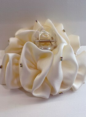 2025新款洋气缎面花朵抓夹女韩国高级感云朵发夹镶钻后脑勺鲨鱼夹