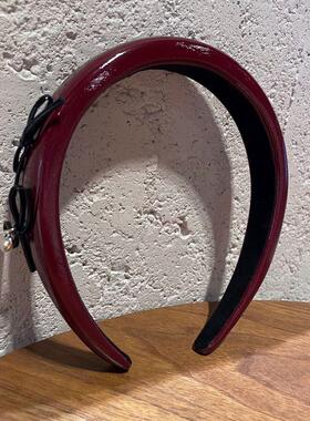 红色新年发箍港风复古新款高级感亮皮质感蝴蝶结头箍发卡甜美显白