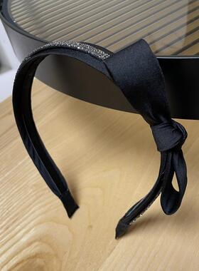 韩国黑色钻条小蝴蝶结发箍女高级感水钻时尚头箍细款压发大脸显瘦