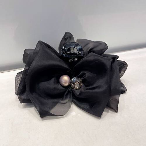 夏季大号抓夹女镶钻网纱蝴蝶结