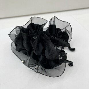 2025年新款欧根纱波浪扭扭夹 韩国褶皱水晶钻香蕉夹高级感竖夹女