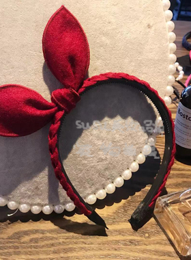 韩国麻花编织毛呢料兔耳朵发箍/头箍蝴蝶结发饰头饰 发卡百搭包邮