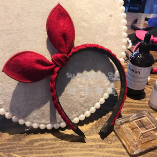 包邮 发卡百搭 头箍蝴蝶结发饰头饰 韩国麻花编织毛呢料兔耳朵发箍