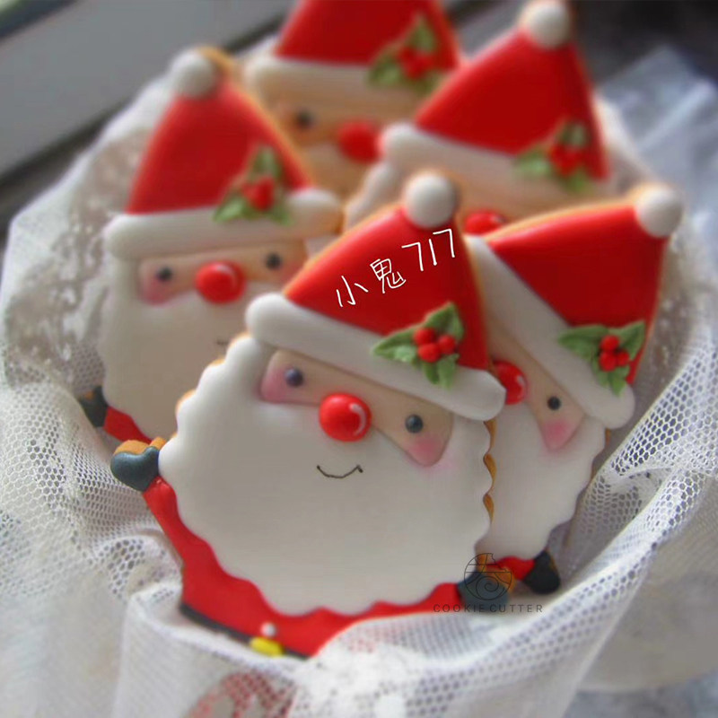 新款ins风韩式圣诞老人饼干模具 快乐滑冰趣味立体糖霜饼干烘焙模