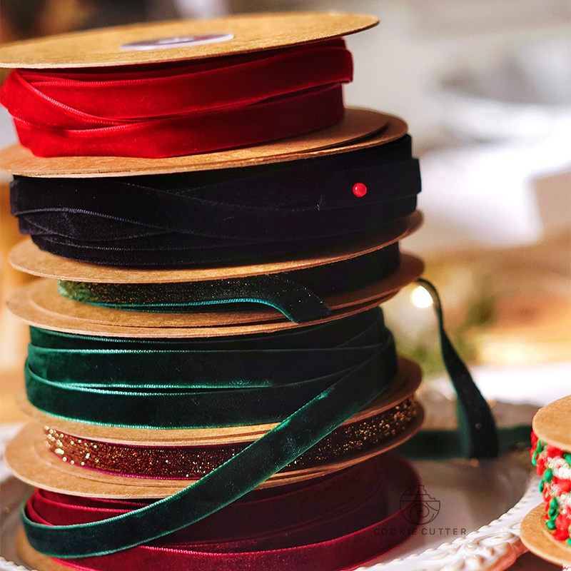 经典复古丝绒细闪圣诞节包装丝带