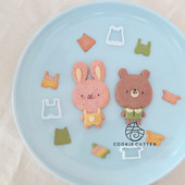 快手趣味创意曲奇饼干压模 版 卷卷烘焙 超萌小熊和小兔子换装