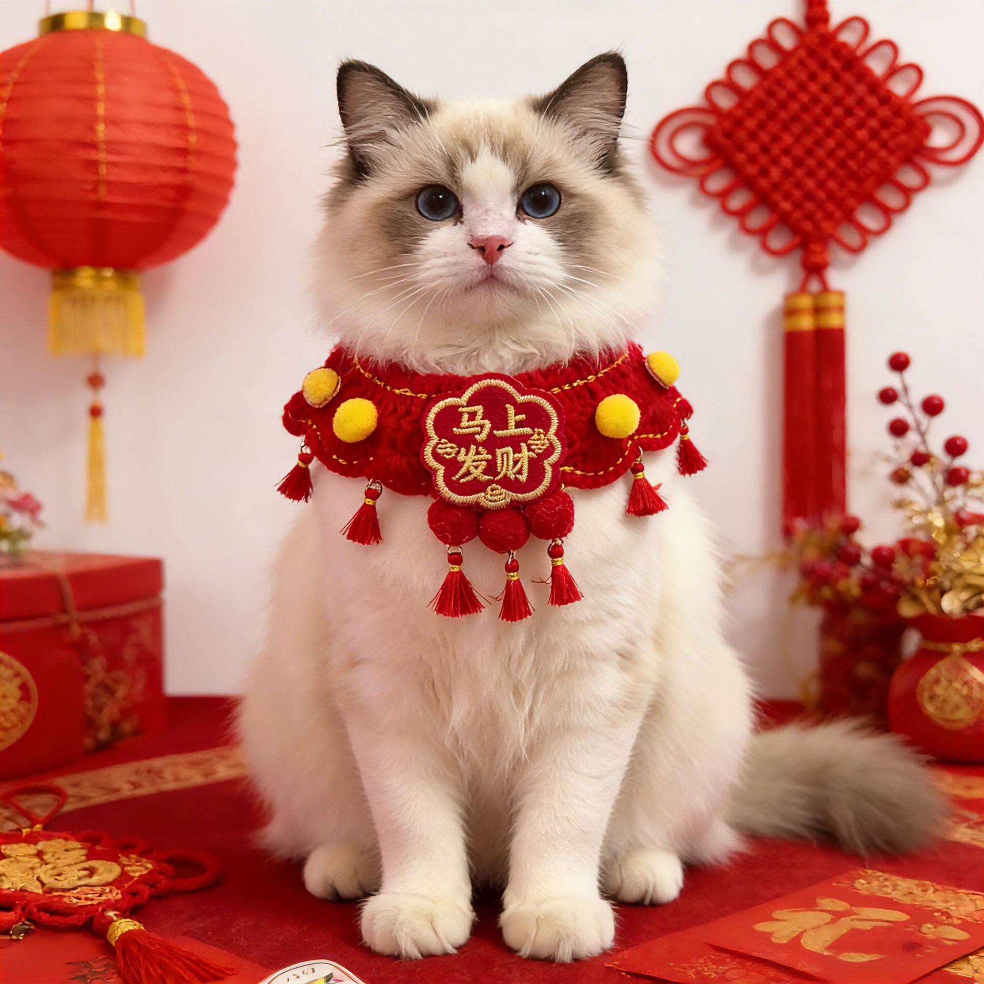 宠物配饰猫咪装扮猫围脖红色猫颈饰项圈猫咪兜兜新年猫脖子装饰品