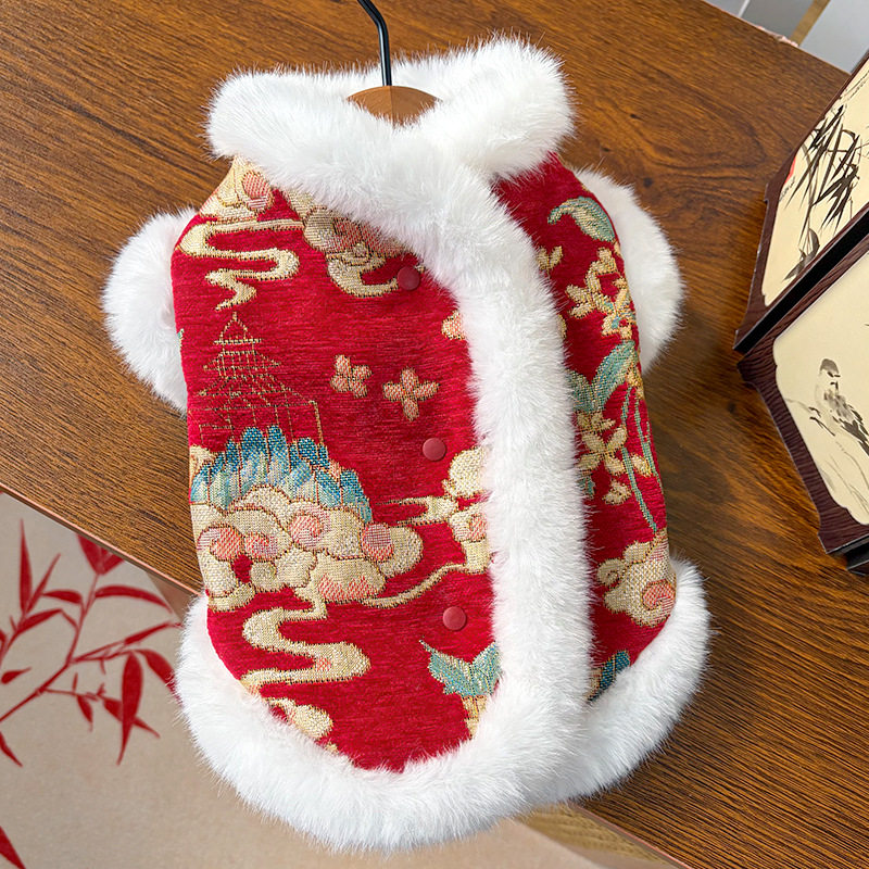 宠物唐装冬季狗狗衣服洋气冬装小狗小猫过年衣服狗马年红喜庆衣服