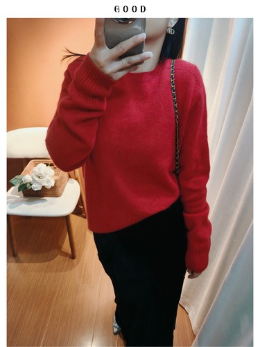 浆果暖绒 90羊毛10羊绒拉毛毛衣 秋冬氛围红针织软糯蓬松极简上衣