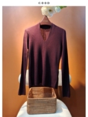 女 气质V领显脸小修身 长袖 100%美丽诺精纺羊毛衫 针织打底衫 可单穿