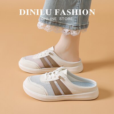 包头半拖鞋女外穿2025新款夏季软底不累脚女鞋凉拖网面透气小白鞋